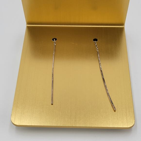 Womens Sterling Silver Pull Through Long Chain Cube Dangle Drop Earrings - Picture 4 of 12